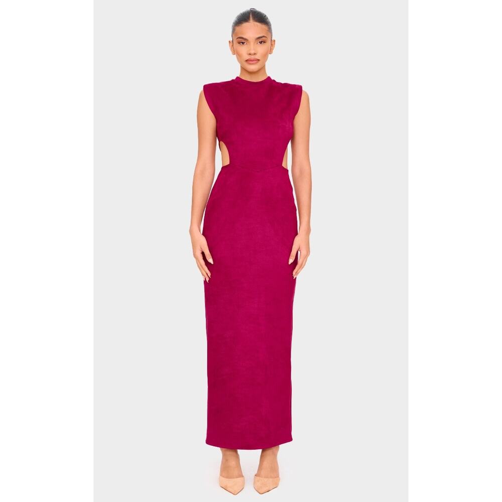 Burgundy Faux Suede Cut Out Maxi Dress size 14